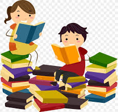 Cartoon kids reading books